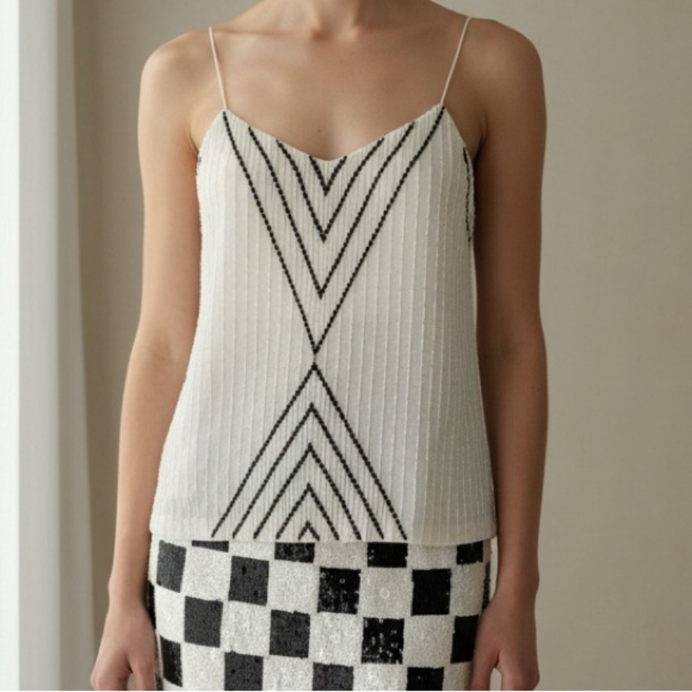 NWT (Deadstock) Vintage Y2K Parker Off White & Black Beaded Sexy Strappy Tank-S